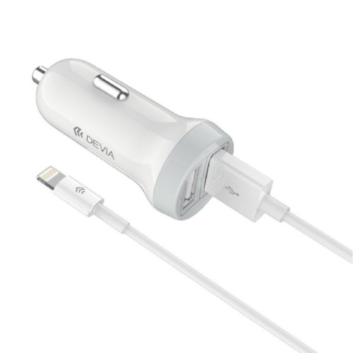 DEVIA Smart Series Dual USB Car Charger with Lightning Cable White