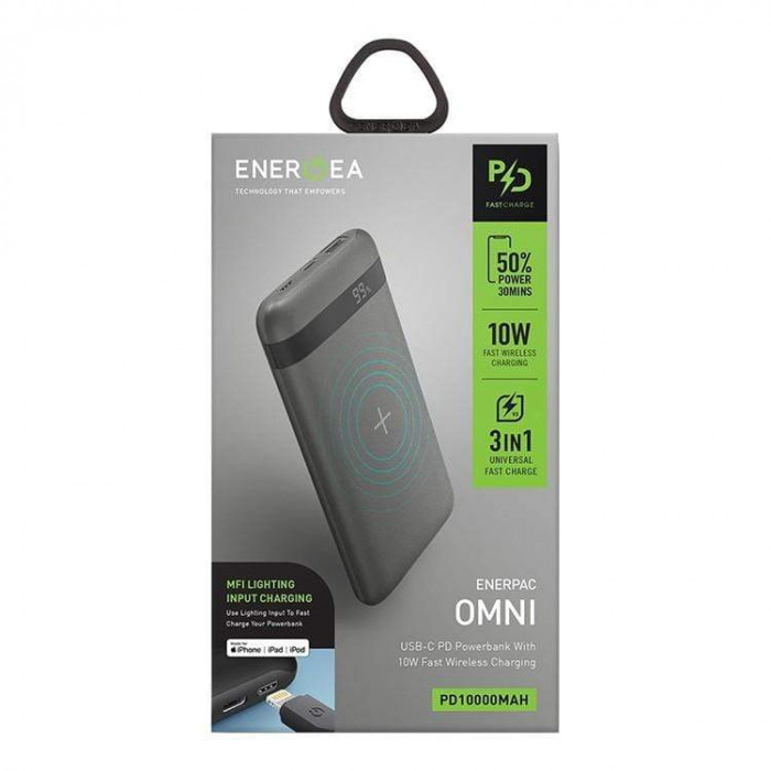 Energea EnerPac Omni USB-C PD Fast Wireless Powerbank 10000mAh - Dark Gunmetal