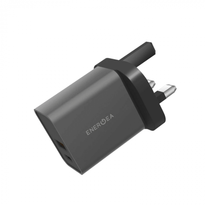 Energea Ampcharge PD20+, PD USB-C + QC USB-A Port Wall Charger - Gunmetal