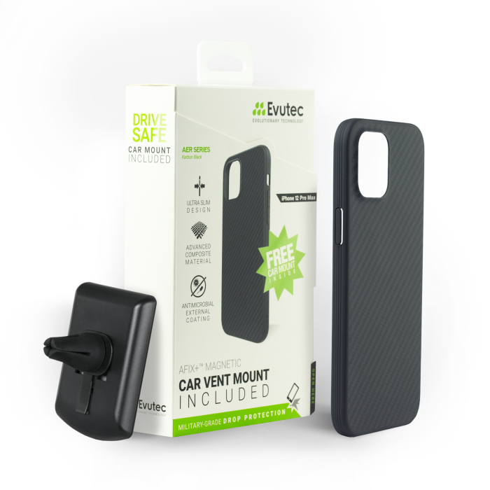 Evutec iPhone 12 - 12 Pro Case with Car Mount - Karbon