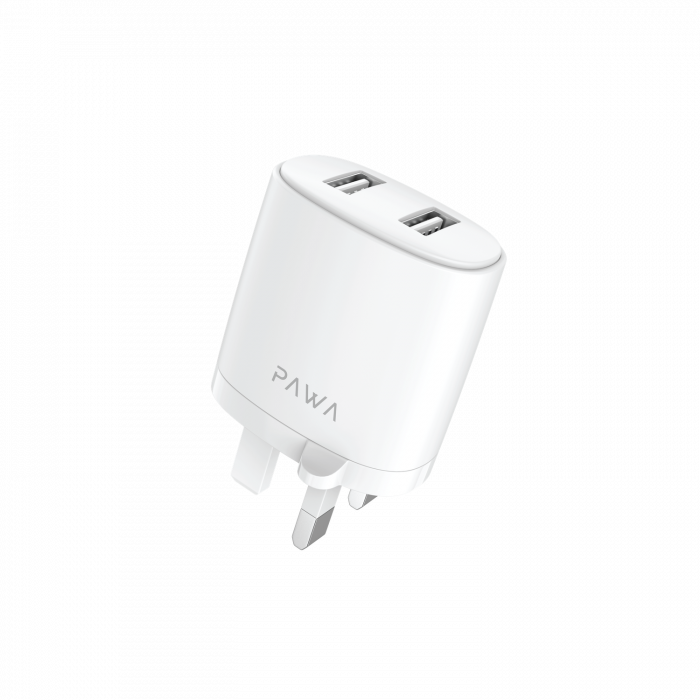 Pawa Solid Travel Charger Dual USB Port 2.4A With Lightning Cable-White