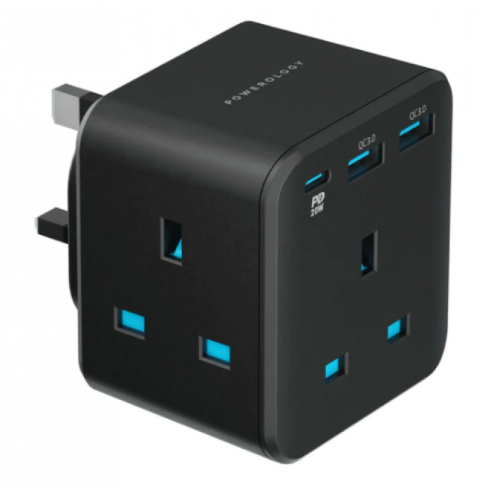 Powerology 3 outlet Wall Socket With Fast Charging 2 USB and 1 USB PD 20w