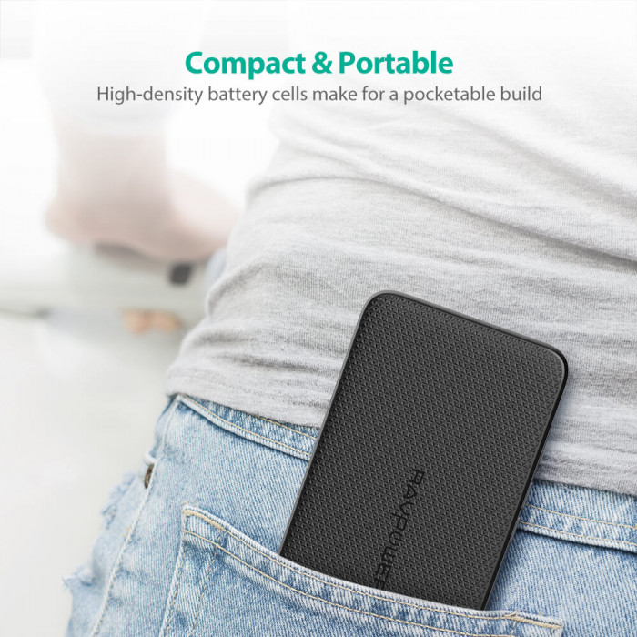 Ravpower 10,000 mAh Portable Charger with Built in Lightning cable - Black
