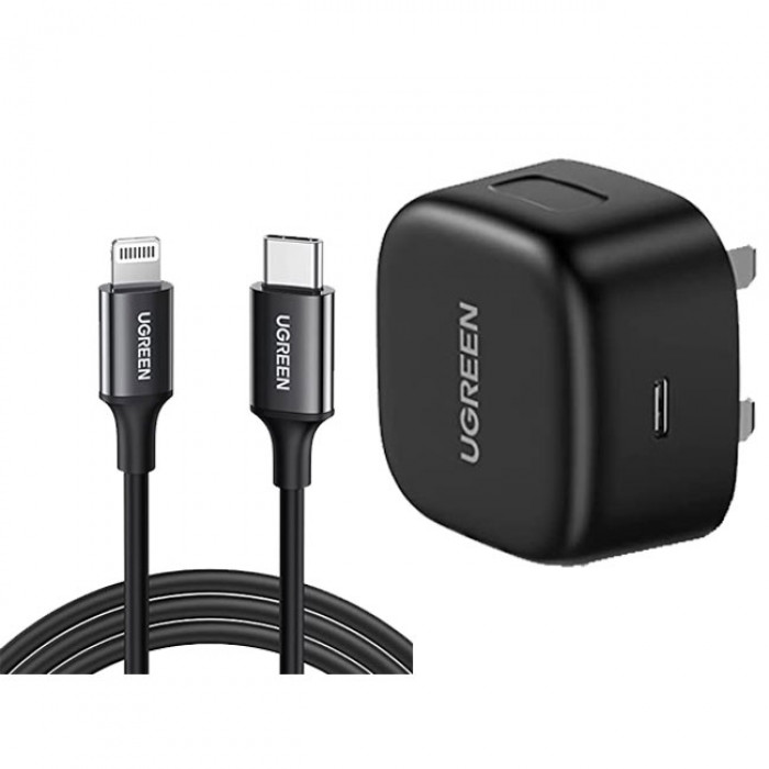 uGreen 20W PD Fast Charger with iPhone Cable - Black